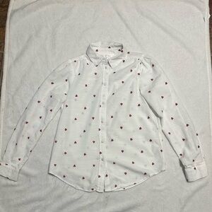 LC Lauren Conrad Ivory Blouse with Burgundy Accents